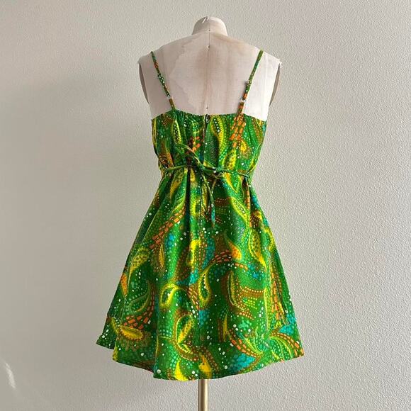 handmade bright green yellow paisley loud print cami mini dress - Picture 4 of 10